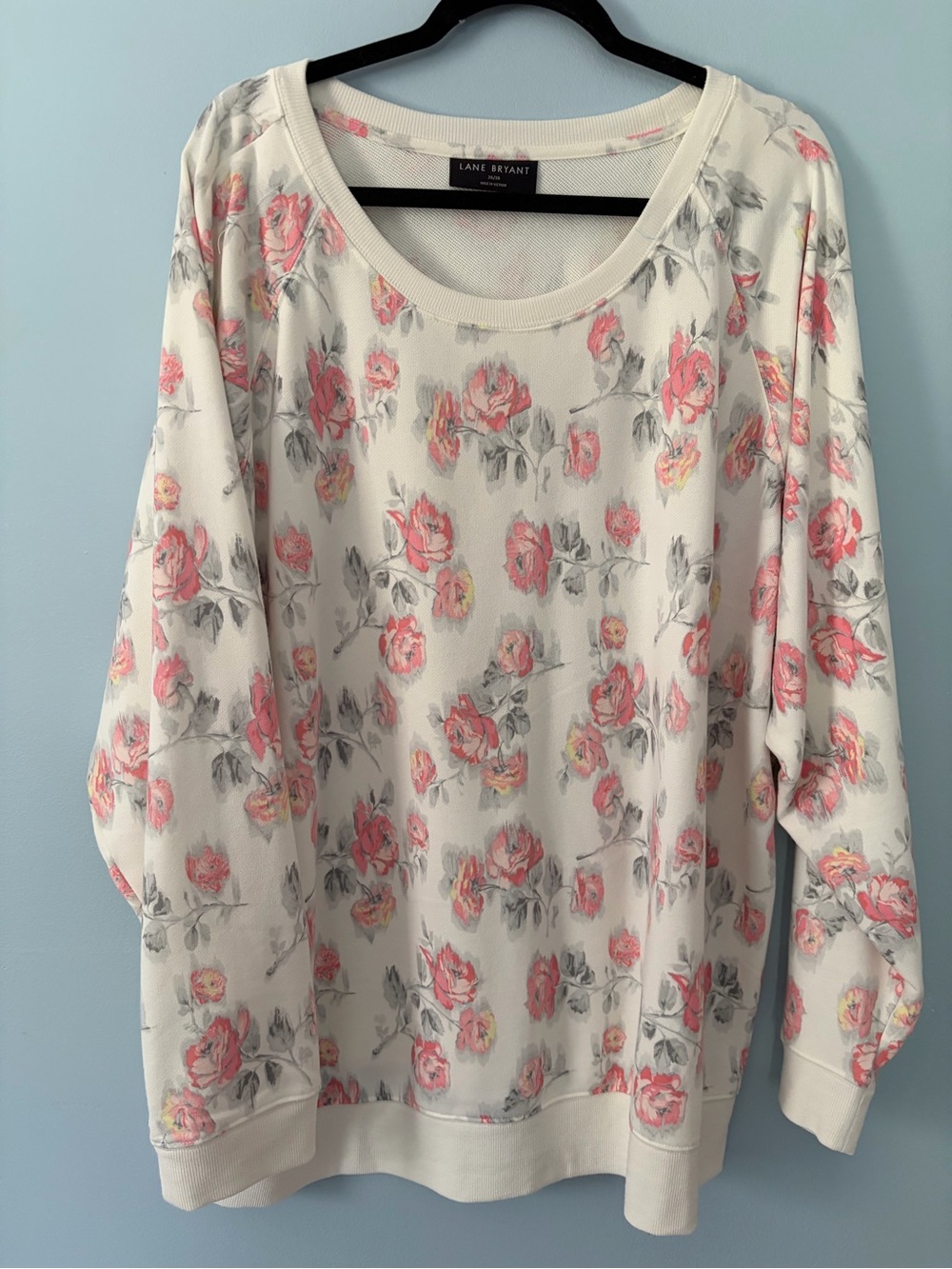 Lane Bryant Cream Floral Sweatshirt with Pink Roses